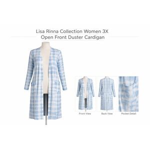Lisa Rinna Collection‎ Women 3X Tie-Dye Open Front Duster Cardigan Denim Blue